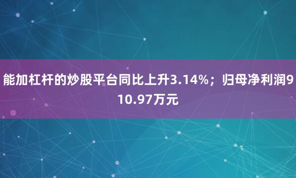 能加杠杆的炒股平台同比上升3.14%；归母净利润910.97万元